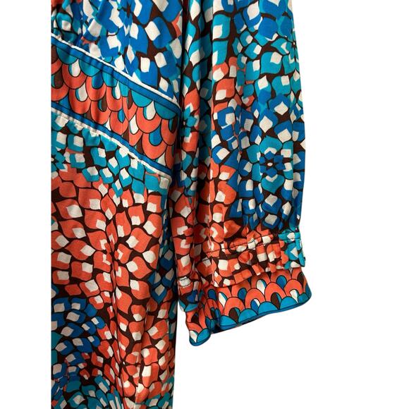 ECI New York 1X Floral V Neck Top 3/4 Sleeve Keyhole Back Side Zip Plus Size - Picture 2 of 9